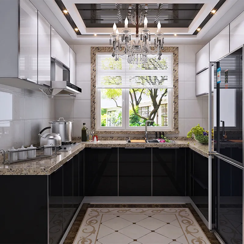 GODI глянцевый черный лакированный кухонный шкаф современный дизайн мебели китайские производители кухонный шкаф