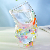 Taza de Vidrio de Borosilicato de Doble Pared de 300 ml, Diseño Moderno, con Decoraciones de Flores Secas, para Café y Leche