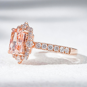 Starsgem 10K Rose Gold Pink Radiant Cut Pink Lab Diamond <b>Ring</b> With Halo Side Stones Women's Jewelry - Product Image 3
