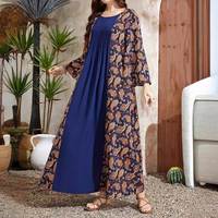 Robe pour femmes du Moyen-Orient, robe musulmane imprimée, robe décontractée à manches évasées et patchwork pour femmes