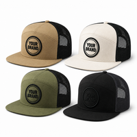 Casquette Trucker SHINY personnalisée à 7 panneaux et visière plate, avec patch tissé, en maille 168, pour marques de vente au détail d'extérieur, fermeture Snapback