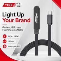 Câble de charge USB-C personnalisé avec logo LED, 60W 240W, charge rapide, Type C vers C et A+C vers C, pour cadeau promotionnel d'entreprise