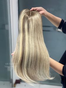 2024 Hot Selling Remy European <b>Hair</b> Balayage Silk Base <b>Topper</b> Wig for <b>Hair</b> Loss White <b>Women</b> - Product Image 4