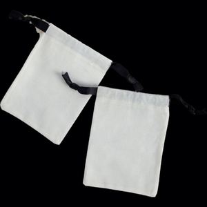 Bolsas de Embalaje de Joyería Personalizadas de Algodón Blanco Ecológico de 8*10cm para Anillos, Colgantes, Pulseras, Pendientes, Reciclables, con Cinta Negra Gratis - Product Image 2