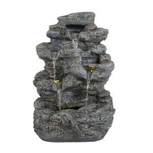 Fontaine en béton à 5 niveaux, 23,85 H, colonne éclairée par LED, accent de jardin extérieur, résistante aux intempéries - Product Image 5