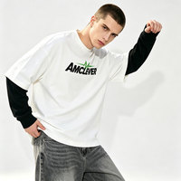 AMCLEVER Vêtements pour Hommes – Ensemble Deux Pièces T-shirt Manches Longues à Contraste de Couleurs Coupe Boxy avec Empiècements pour Achat en Gros