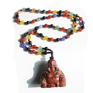 Venta al por mayor de 2 pulgadas de caoba roja natural obsidiana cristal piedra colgante semipreciosa piedra preciosa Buda de la suerte collar tallado - Product Image 4