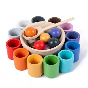 wholesale Child Education Smart Preschool Wooden Colorful Ball and cup game toy for kids WAB010