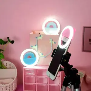 Lampu cincin LED mini portabel, aksesori ponsel lampu ring mini untuk ponsel live streaming video USB