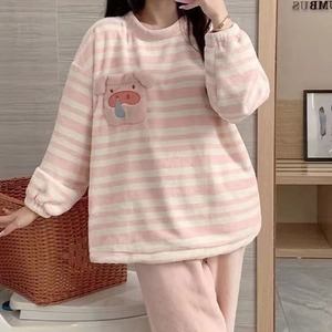 2024 Mùa Thu/Mùa Đông mới phong cách Ins quần áo ngủ Phụ nữ mùa đông dễ thương nhung san hô mềm mại và thoải mái Bộ flannel - Product Image 5