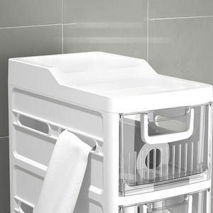 Carrito de Almacenamiento de Plástico Wanno Peak de 4 Niveles con Cajones Transparentes y Ruedas para Baño, Cocina y Aseo - Product Image 3