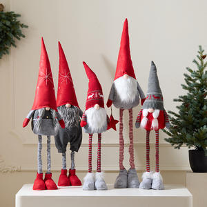 واقفة قابلة للسحب مصنوعة يدويًا محشوة لعيد الميلاد جنوم ثلج جلوس دمى قطيفة سويدية مع أرجل طويلة قبعة محبوكة - Product Image 2