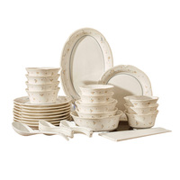 Service de table en porcelaine française avec motif végétal, compatible micro-ondes, assiettes, bols, ustensiles – Coffret cadeau de déménagement
