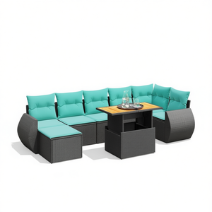 Set di divani da giardino in polyrattan nero da 8 pezzi con cuscini, mobili da esterno, sedute dal design contemporaneo per 8 persone - Product Image 1