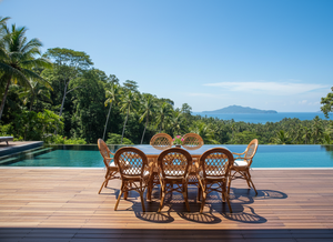 Ensemble de salle à manger en rotin traditionnel JAVA, très demandé, avec table longue et design confortable, idéal pour hôtels et villas, origine Indonésie - Product Image 3