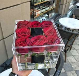 acrylic 9 roses clear square flower gift box