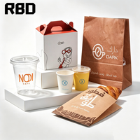 Ensemble d'emballages personnalisés pour café et boulangerie à emporter : sacs en papier, boîtes à gâteaux avec poignée, gobelets PET, gobelets en papier jetables, boîtes en papier