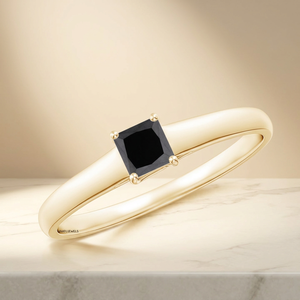 Bague en or jaune pour femme, diamant noir naturel taille princesse, style mariage classique, ethnique, plaqué rhodium, or 10K 14K 18K, argent 925 935 - Product Image 1