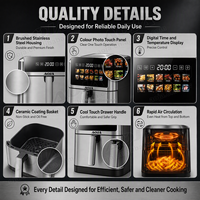 Friteuse à air chaud domestique en acier inoxydable à double chauffage, 8,0 L, 1800 W, écran LED, 10 menus rapides, sécurité par micro-interrupteur - En stock, Offre Spéciale