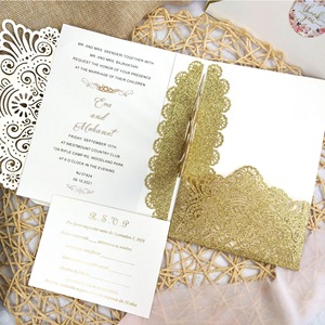 Invito di Nozze di Lusso 3D <span class=keywords><strong>Pop</strong></span>-up con Sposi, Carta Glitterata, Taglio Laser, Tasca Dorata, Inviti di Fidanzamento - Product Image 4