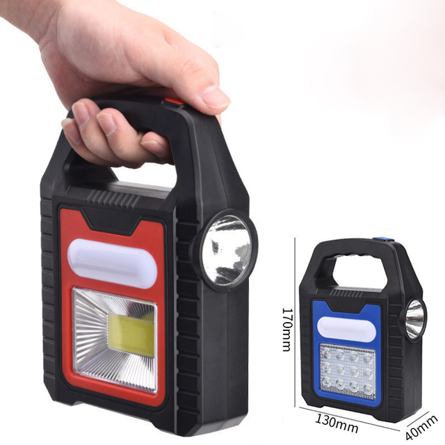 Portable Solar Cob Camping Lights Rechargeable Searchlight Flood Lamps LED Working Emergency Flashlights for Outdoor Hiking