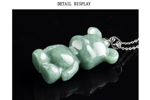 Colgante de oso de Jade S925 para mujer y niña, joyería de Jade con incrustaciones de plata - Product Image 3