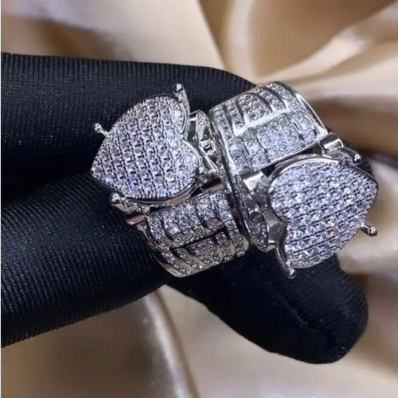 Vintage Heart shape Promise Ring Simulated Diamond cz Silver Engagement Wedding Band Rings for women men Jewelry