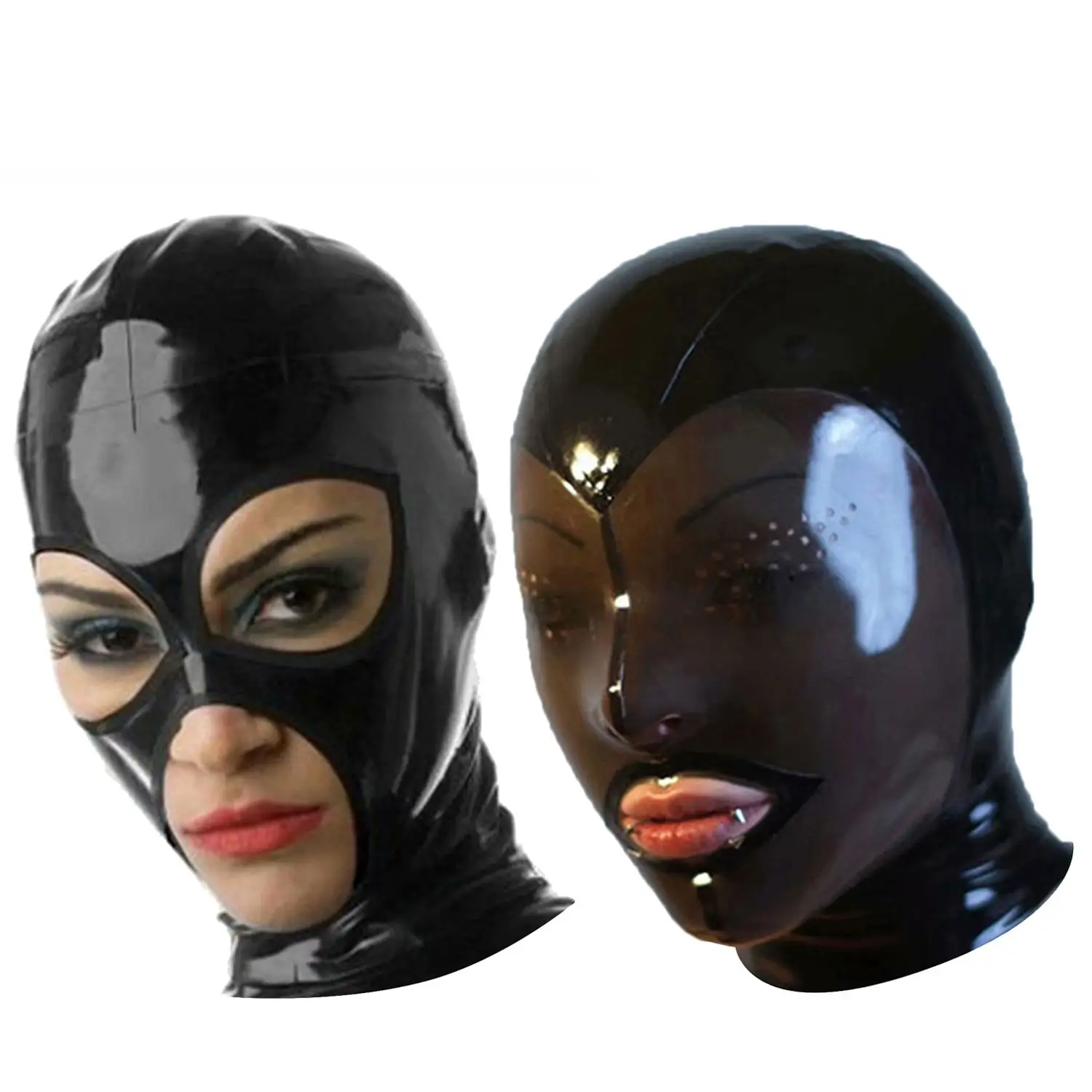 Mens Womens Latex Hood Mask Cosplay Outfit Glossy Rubber Open Eyes Mouth Headgear Full Face Mask Hood for Couple Games Nightclub