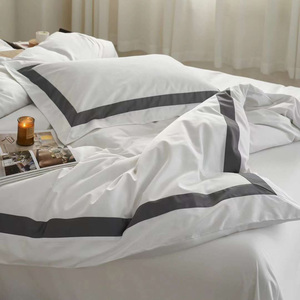 Sang Trọng 5 Sao Phòng Ngủ Bộ Đồ Giường Đặt 100% Ai Cập Cotton Linen Trắng Satin Biên Giới Vải Bìa Cho Khách Sạn Nguồn Cung Cấp - Product Image 6