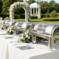 Ensemble de réchauds de luxe à couvercle roulant, chauffe-plats commerciaux en acier inoxydable pour buffet avec supports à combustible, équipement de restauration