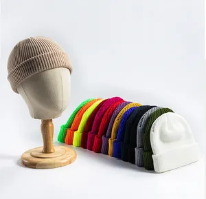Wholesale Personality Custom Hip Hop Light Panel Plain Soft Warm Knit Adult Winter Beanie Hat 18 Colors Melon Skin Cap
