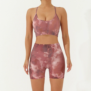 <span class=keywords><strong>Ensemble</strong></span> de vêtements de yoga pour femmes, shorts de yoga pour sports de plein air, séchage rapide, respirant, taille haute, soutien-gorge de fitness qui relève les hanches - Product Image 2