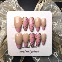 Presse à ongles sculptée à la main de qualité d'exportation Nouveaux ongles gothiques à imprimé floral et animal français Amande Ensemble d'ongles de luxe amovibles
