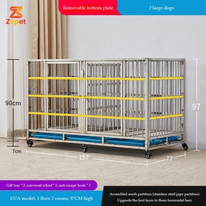 Gabbia <span class=keywords><strong>per</strong></span> <span class=keywords><strong>Cani</strong></span> Pieghevole in Acciaio Inox Resistente con Drenaggio, Gabbia <span class=keywords><strong>per</strong></span> Animali da Esterno a Doppio Piano con 4 Porte - Product Image 3