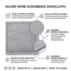 Chiffon de nettoyage en microfibre écologique avec fil argenté pour la vaisselle et l'essuyage des appareils électroménagers (vente en gros) - Product Image 1