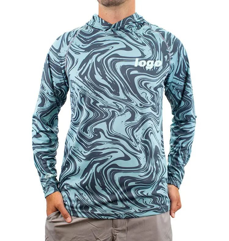 Benutzer definierte Camo Fishing Hoodie Sublimierte Langarm Upf50 Quick Dry Hooded Fishing Shirts Haut ausschlags chutz für Männer