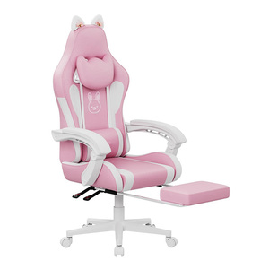 Barato Rosa-negro Gaming silla lindo masaje Lumbar soporte ergonómico ordenador Gamer silla con <span class=keywords><strong>Hello</strong></span> Cat <span class=keywords><strong>Kitty</strong></span> orejas y reposapiés - Product Image 1