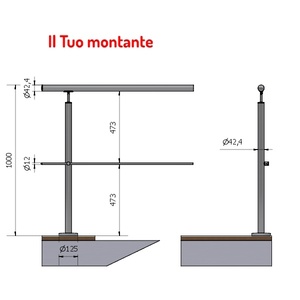 Piezas de maquinaria de construcción de altura de suelo fija, viga transversal de acero inoxidable AISI 42,4, acabado satinado, Ø 316, 1, vertical, a la altura del suelo - Product Image 1