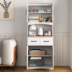 Storage Living Room Wooden Storage <strong>Cabinet</strong> with Drawers and Glass Display White <strong>Cabinet</strong> Kitchen Food <strong>Pantry</strong> <strong>Cabinet</strong> - Product Image 3