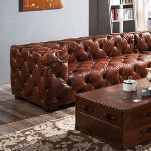 Canapé <span class=keywords><strong>Chesterfield</strong></span> en cuir véritable sectionnel personnalisé, style mid-century, trois places, capitonné, en forme de L, ensemble de canapés pour salon, meubles de villa - Product Image 3
