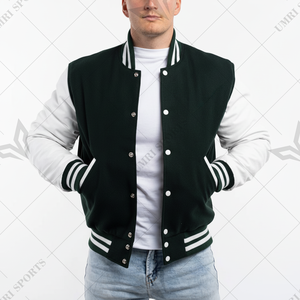 Blouson Bomber Unisexe d'Hiver de Haute Qualité OEM, Mélange de Laine, Manches en Similicuir, Doublure Matelassée, Bordure Côtelée, Chauffant - Product Image 1