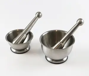 Stainless Steel Food Garde Kitchen Double Wall Non Sliding Kitchen Pugging Pharmacy Herb Milling Bowl And Pestle