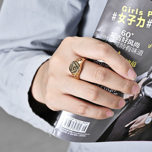 Men's Punk Devil Eye Pyramid <b>Ring</b> Gold Black Steel Trendy Horus Eye <b>Titanium</b> Steel Jewelry Gift - Product Image 2