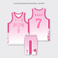 Ensemble d'uniformes de basketball en maille respirante rose personnalisé, ensemble de maillots de basketball pour enfants entièrement teints, tailles US unisexes