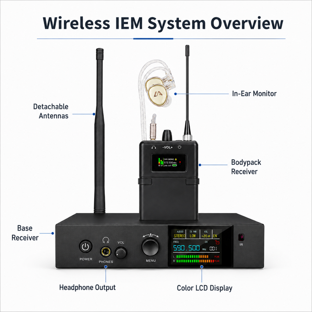 EM1100-5R Stereo in Ear Monitor System for Stage Performance, Studio