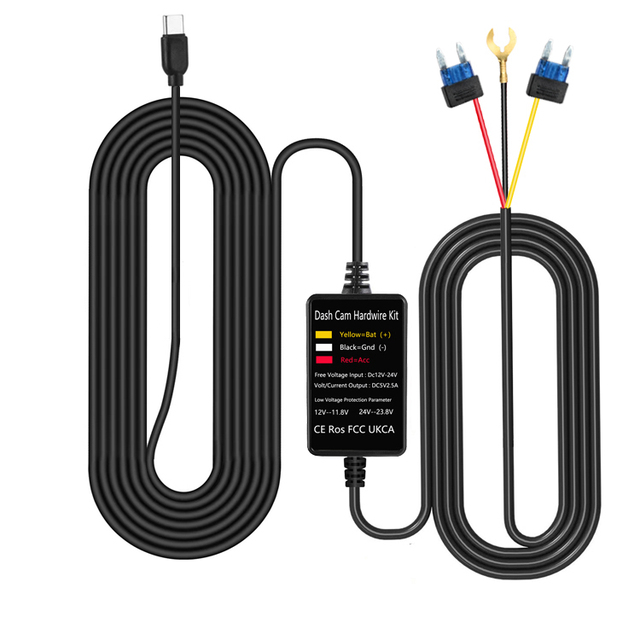 24H Charger Cable for Dash Cam Hardwire Kit 12V-24V to 5V Charger Power Cord Car Camera Hardwire Kit Buck Line