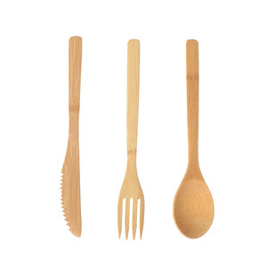 Set di posate in bambù riutilizzabili extra spesse per casa, ristoranti e negozi, con coltello, forchetta e cucchiaio in bambù - Product Image 2