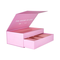 Boîtes rigides magnétiques roses biodégradables personnalisées de luxe à double tiroir avec revêtement UV et gaufrage pour sérum de soin de la peau