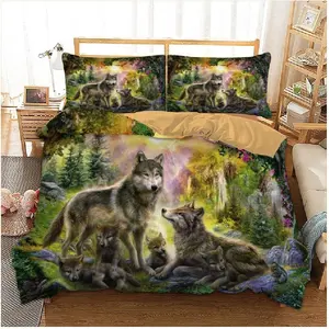 3 قطعة 3D طقم سرير الحيوان الكامل الملكة حاف مجموعة غطاء غطاء سرير الذئب المطبوعة التوأم الملك غطاء لحاف بياضات سرير