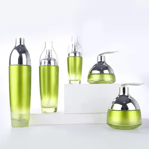 Diseño único 50g 50ml Cuidado de la piel embalaje cosmético verde crema facial loción bomba de suero botella crema tarro de vidrio